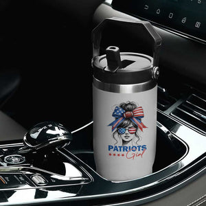 Patriots Girl Flip Straw Tumbler Funny Sport Fan New England Game Day Messy Bun TS11 Print Your Wear