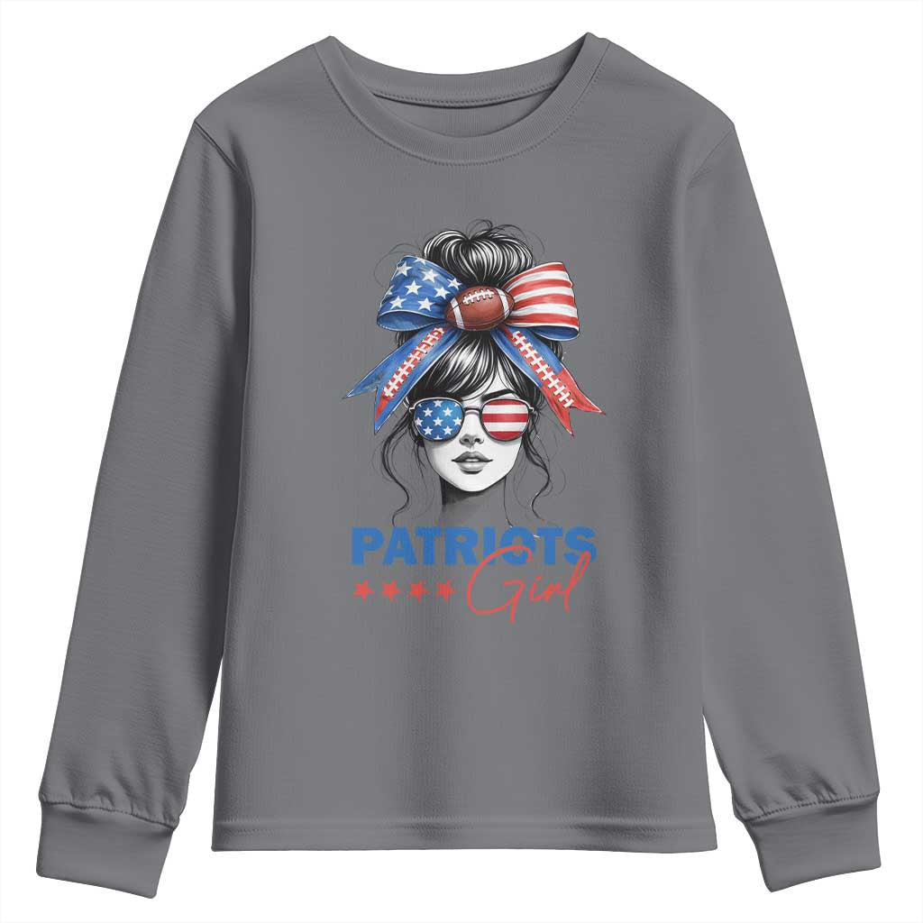 Patriots Girl Youth Sweatshirt Funny Sport Fan New England Game Day Messy Bun TS11 Charcoal Print Your Wear