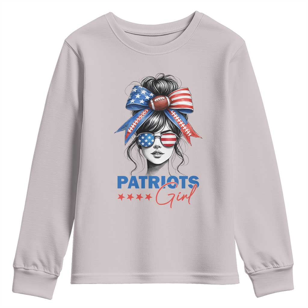Patriots Girl Youth Sweatshirt Funny Sport Fan New England Game Day Messy Bun TS11 Ice Gray Print Your Wear
