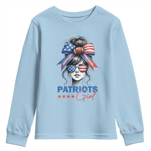 Patriots Girl Youth Sweatshirt Funny Sport Fan New England Game Day Messy Bun TS11 Light Blue Print Your Wear
