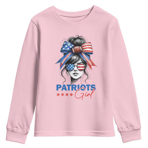 Patriots Girl Youth Sweatshirt Funny Sport Fan New England Game Day Messy Bun TS11 Light Pink Print Your Wear