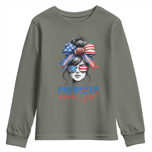 Patriots Girl Youth Sweatshirt Funny Sport Fan New England Game Day Messy Bun TS11 Military Green Print Your Wear