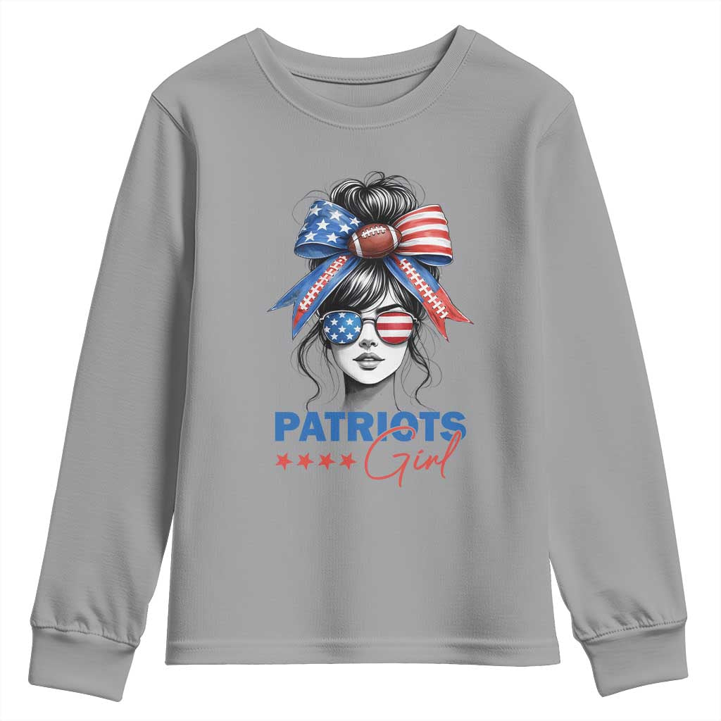 Patriots Girl Youth Sweatshirt Funny Sport Fan New England Game Day Messy Bun TS11 Sport Gray Print Your Wear