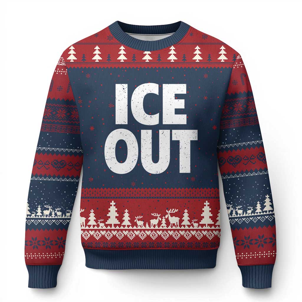 Ice Out Ugly Christmas Sweater Abolish Ice Protest Statement TS11 Navy Red Print Your Wear
