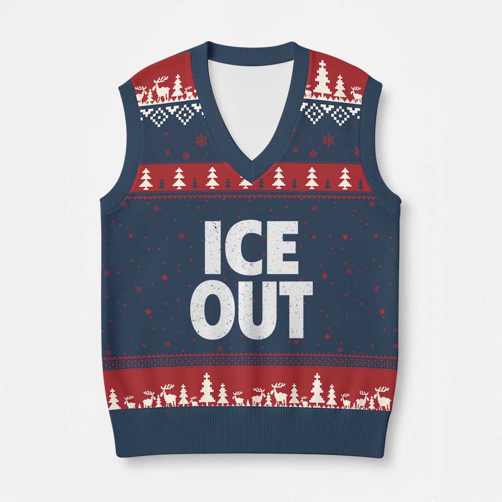 Ice Out V-Neck Knit Sweater Vest Abolish Ice Protest Statement TS11 Navy Red Print Your Wear