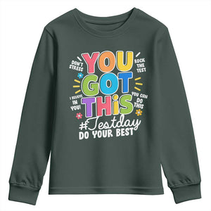 Funny Test Day You Got This Do Your Best Youth Sweatshirt Colorful Flowers TS11 Dark Forest Green Print Your Wear