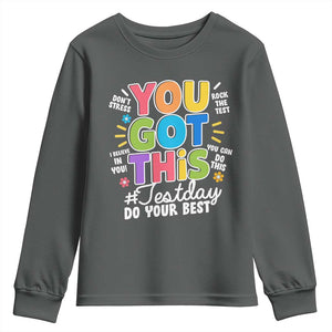 Funny Test Day You Got This Do Your Best Youth Sweatshirt Colorful Flowers TS11 Dark Heather Print Your Wear