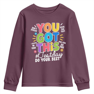 Funny Test Day You Got This Do Your Best Youth Sweatshirt Colorful Flowers TS11 Maroon Print Your Wear