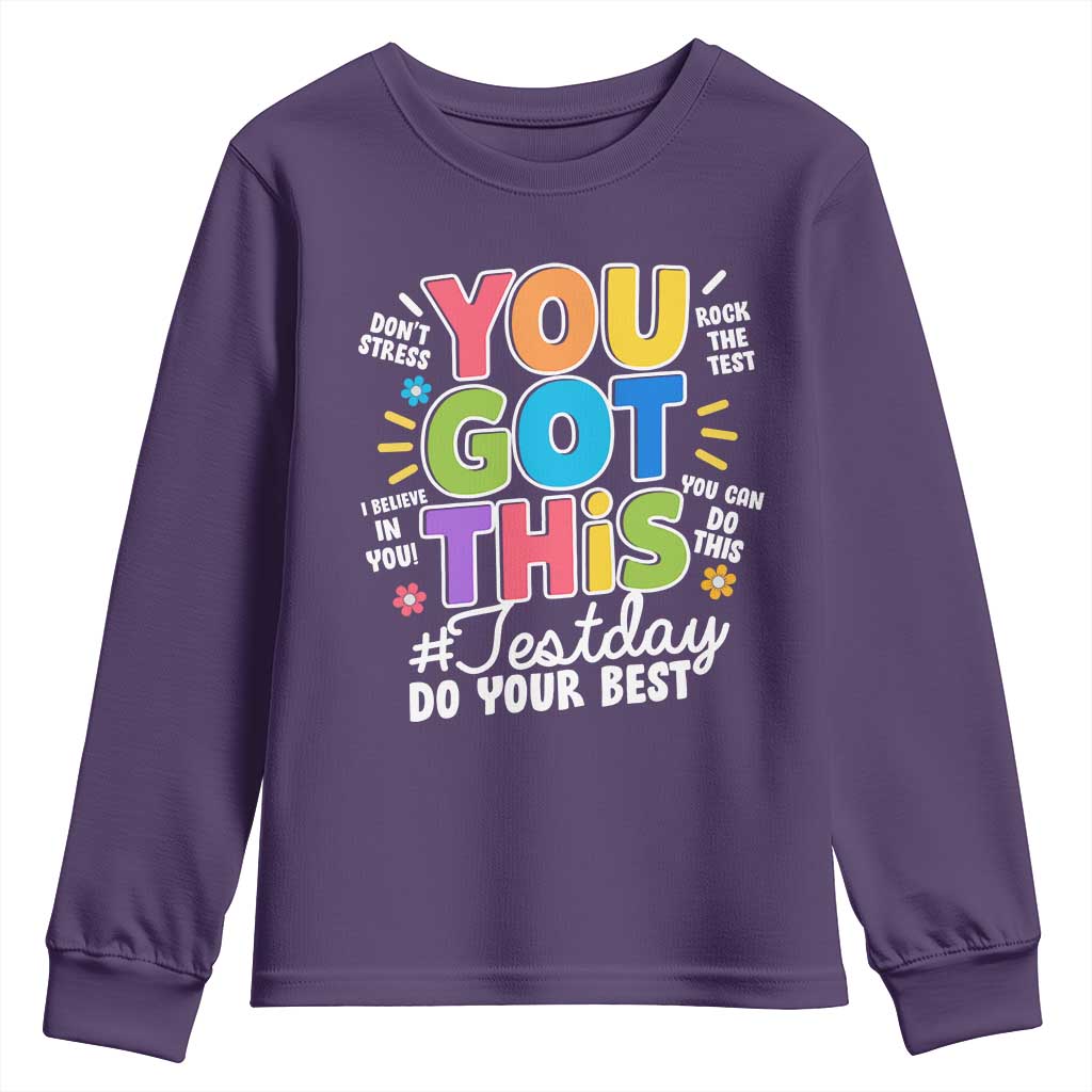 Funny Test Day You Got This Do Your Best Youth Sweatshirt Colorful Flowers TS11 Purple Print Your Wear