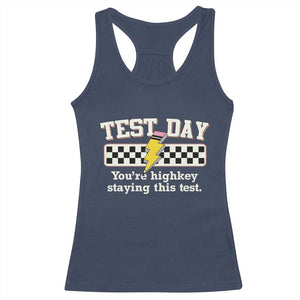 Funny Test Day You're Highkey Staying This Test Racerback Tank Top Teacher Pencil Lightning Bolt TS11 Navy Print Your Wear