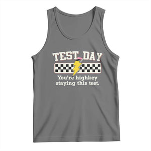 Funny Test Day You're Highkey Staying This Test Tank Top Teacher Pencil Lightning Bolt TS11 Black Heather Print Your Wear