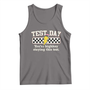 Funny Test Day You're Highkey Staying This Test Tank Top Teacher Pencil Lightning Bolt TS11 Deep Heather Print Your Wear