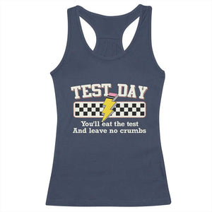 Funny Test Day You'll Eat The Test And Leave No Crumbs Racerback Tank Top Teacher Pencil Lightning Bolt TS11 Navy Print Your Wear