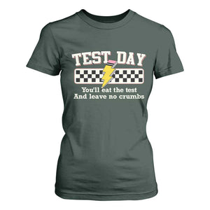 Funny Test Day You'll Eat The Test And Leave No Crumbs T Shirt For Women Teacher Pencil Lightning Bolt TS11 Dark Forest Green Print Your Wear
