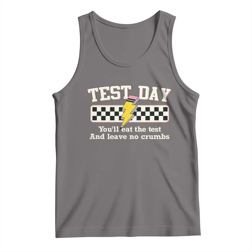 Funny Test Day You'll Eat The Test And Leave No Crumbs Tank Top Teacher Pencil Lightning Bolt TS11 Deep Heather Print Your Wear