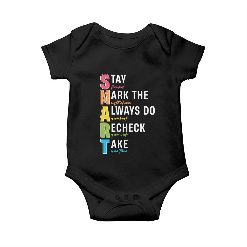SMART Stay Focused Mark The Right Choice Baby Onesie Test Day Teacher TS11 Black Print Your Wear