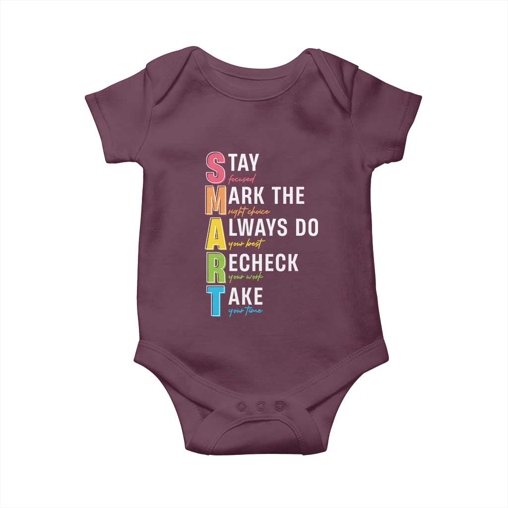 SMART Stay Focused Mark The Right Choice Baby Onesie Test Day Teacher TS11 Maroon Print Your Wear