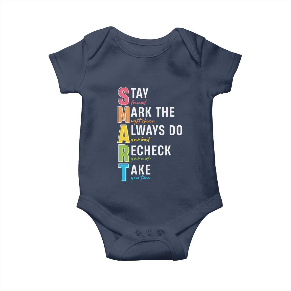 SMART Stay Focused Mark The Right Choice Baby Onesie Test Day Teacher TS11 Navy Print Your Wear