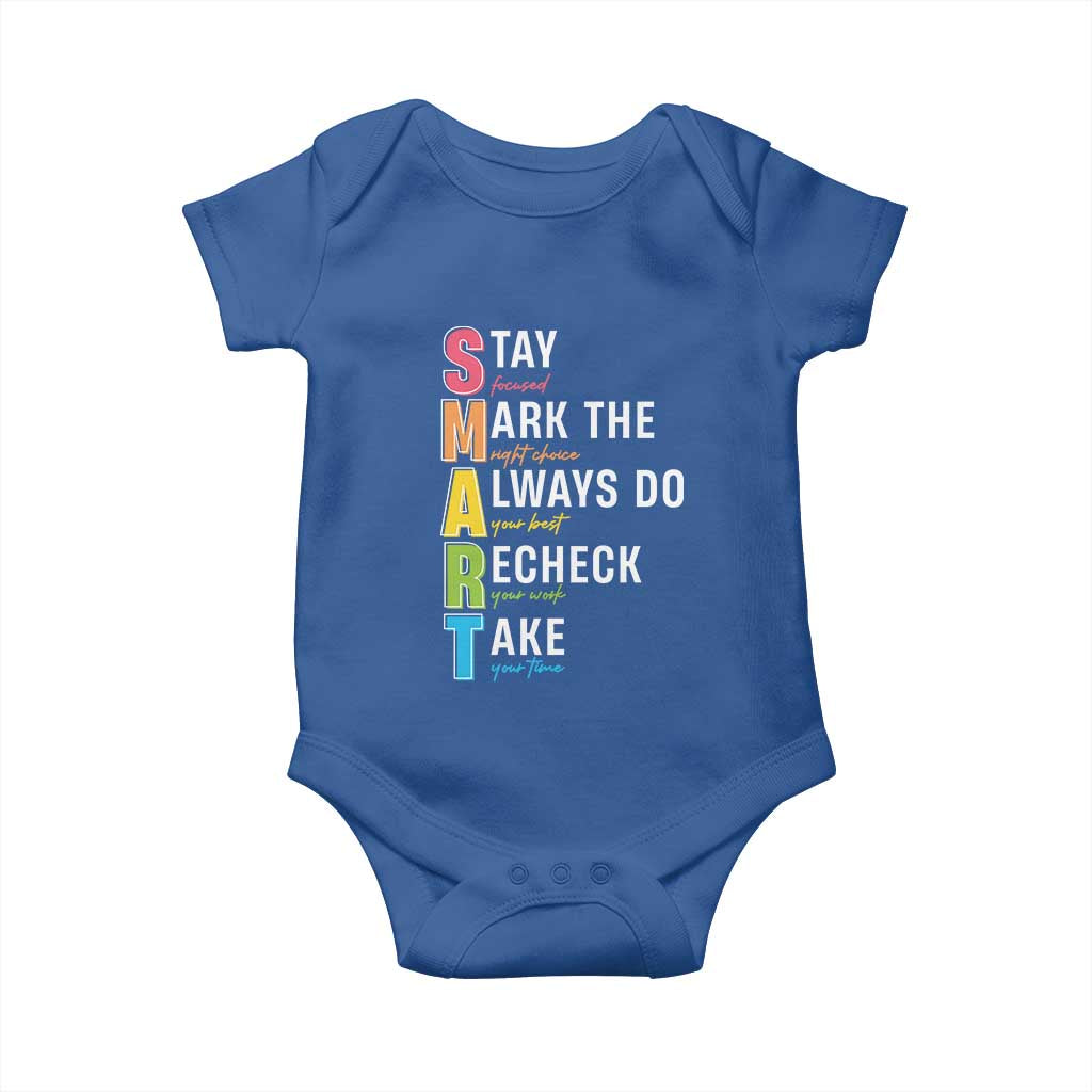 SMART Stay Focused Mark The Right Choice Baby Onesie Test Day Teacher TS11 Royal Blue Print Your Wear