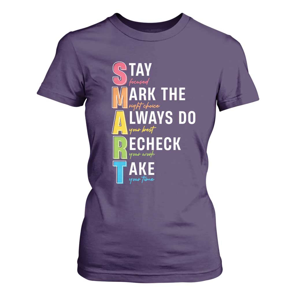 SMART Stay Focused Mark The Right Choice T Shirt For Women Test Day Teacher TS11 Purple Print Your Wear