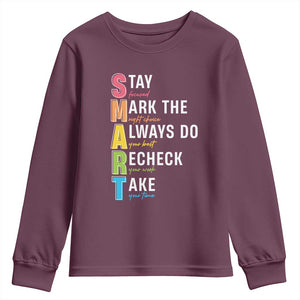 SMART Stay Focused Mark The Right Choice Youth Sweatshirt Test Day Teacher TS11 Maroon Print Your Wear