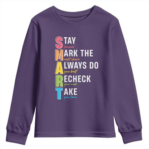 SMART Stay Focused Mark The Right Choice Youth Sweatshirt Test Day Teacher TS11 Purple Print Your Wear