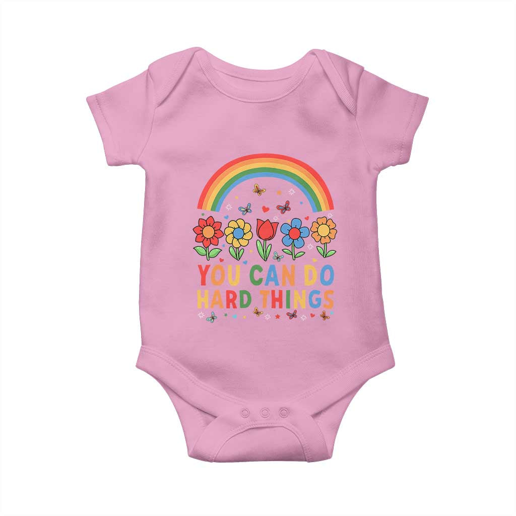 Funny You Can Do Hard Things Baby Onesie Motivational Quote Flowers Rainbow TS11 Light Pink Print Your Wear