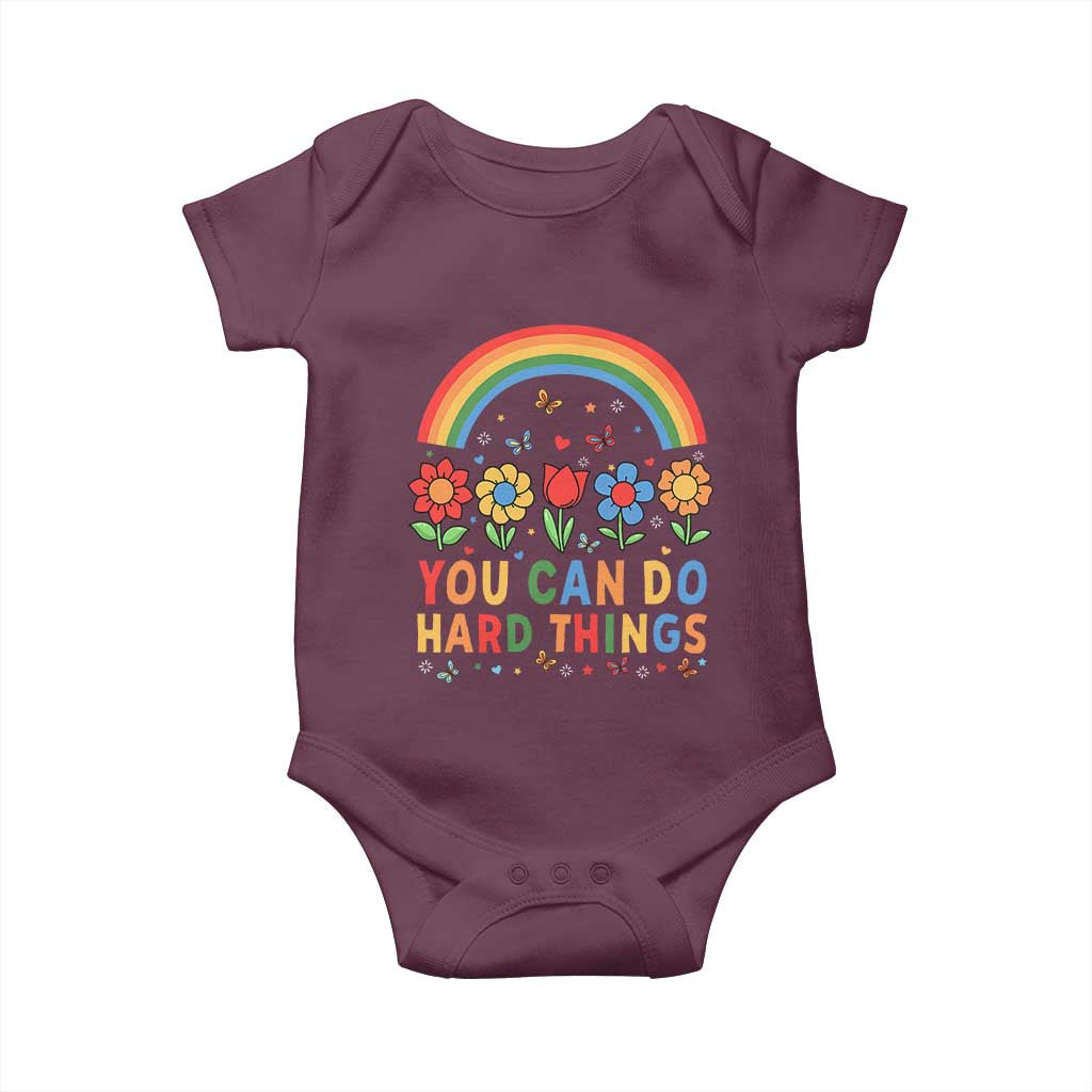 Funny You Can Do Hard Things Baby Onesie Motivational Quote Flowers Rainbow TS11 Maroon Print Your Wear