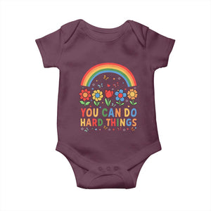 Funny You Can Do Hard Things Baby Onesie Motivational Quote Flowers Rainbow TS11 Maroon Print Your Wear