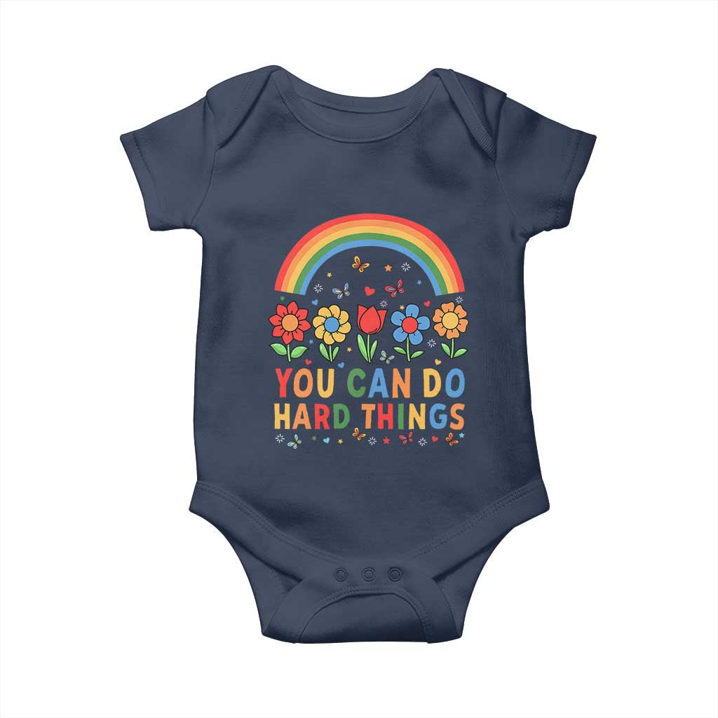 Funny You Can Do Hard Things Baby Onesie Motivational Quote Flowers Rainbow TS11 Navy Print Your Wear