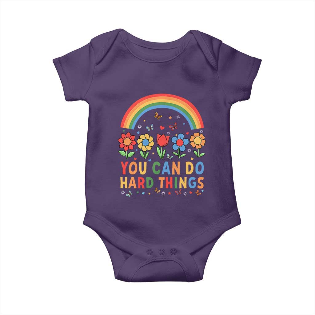 Funny You Can Do Hard Things Baby Onesie Motivational Quote Flowers Rainbow TS11 Purple Print Your Wear