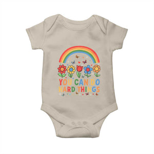 Funny You Can Do Hard Things Baby Onesie Motivational Quote Flowers Rainbow TS11 Sand Print Your Wear