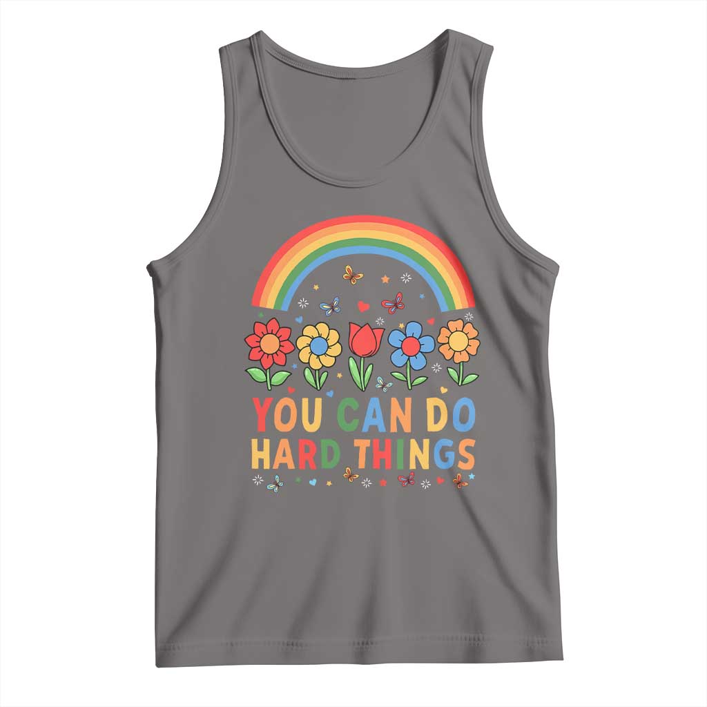 Funny You Can Do Hard Things Tank Top Motivational Quote Flowers Rainbow TS11 Deep Heather Print Your Wear