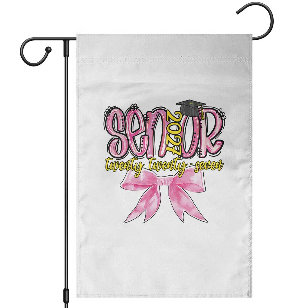 Funny Senior EST 2027 Graduation Garden Flag Twenty Twenty Seven Pink Bow TS11 White Print Your Wear
