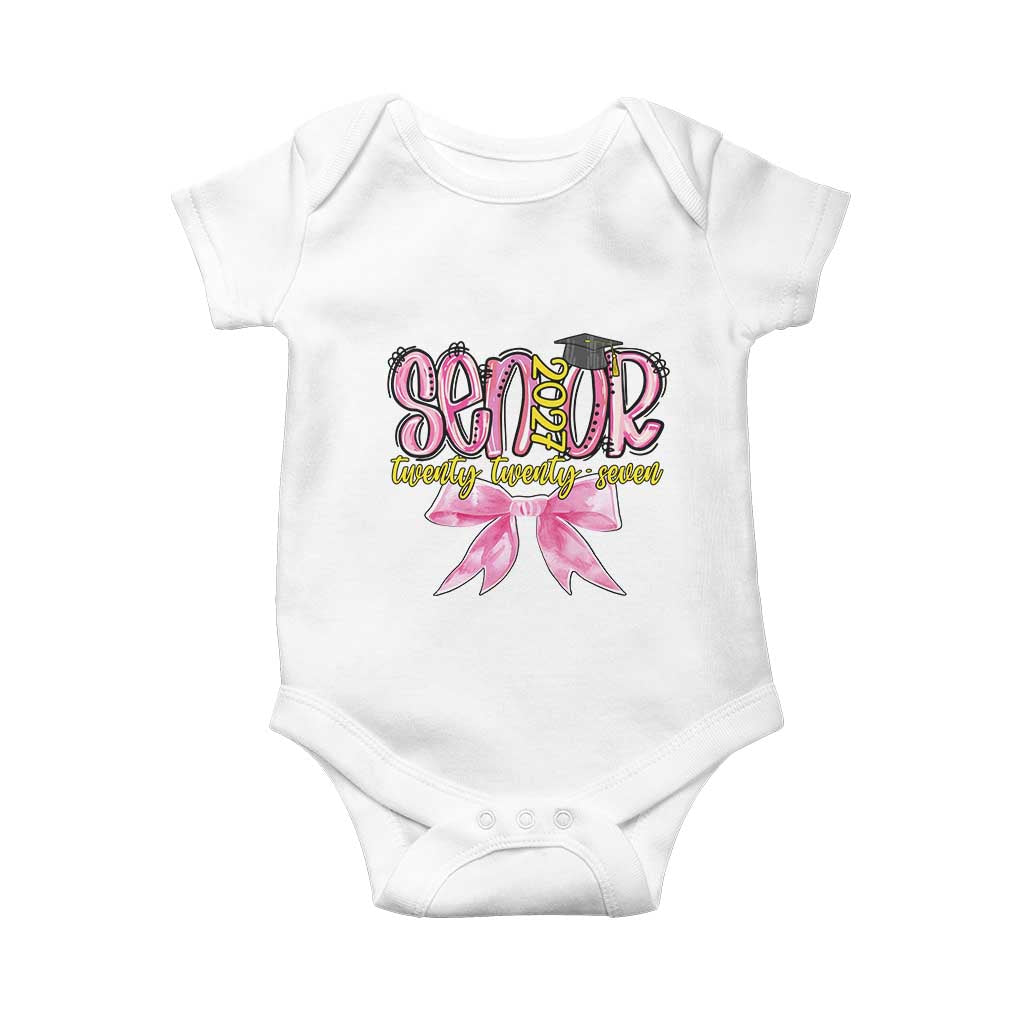 Funny Senior EST 2027 Graduation Baby Onesie Twenty Twenty Seven Pink Bow TS11 White Print Your Wear