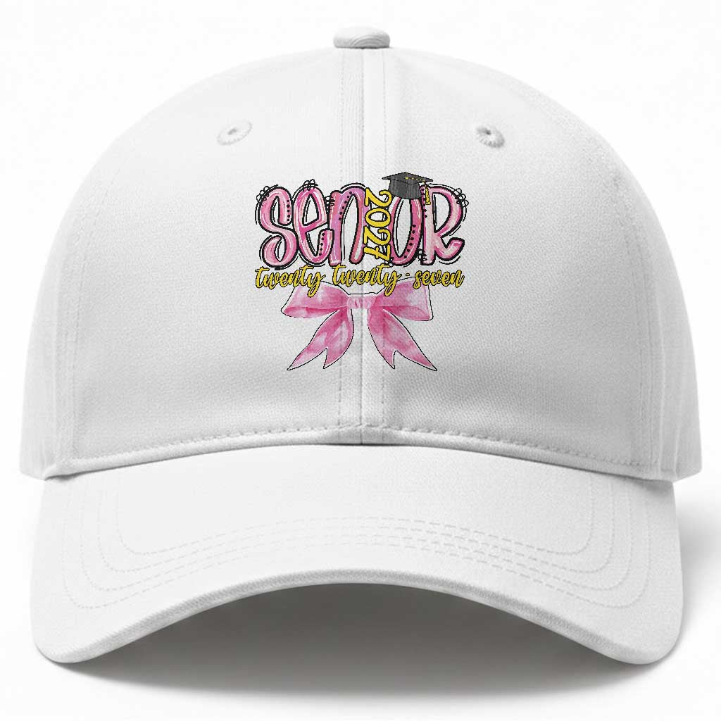 Funny Senior EST 2027 Graduation Baseball Cap Twenty Twenty Seven Pink Bow TS11 Print Your Wear
