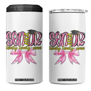 Funny Senior EST 2027 Graduation 4 in 1 Can Cooler Tumbler Twenty Twenty Seven Pink Bow