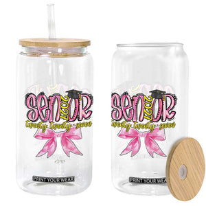 Funny Senior EST 2027 Graduation Glass Can Twenty Twenty Seven Pink Bow
