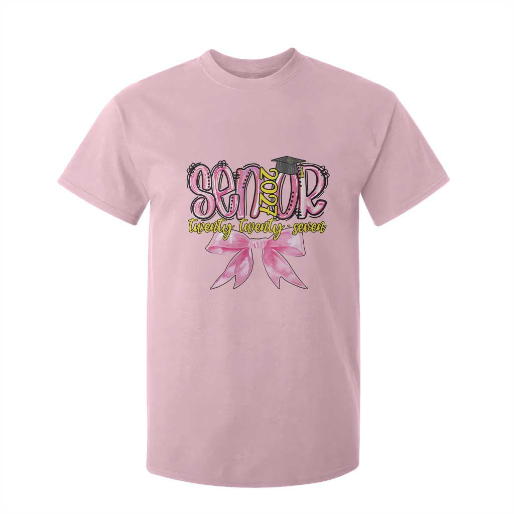 Funny Senior EST 2027 Graduation T Shirt For Kid Twenty Twenty Seven Pink Bow TS11 Light Pink Print Your Wear