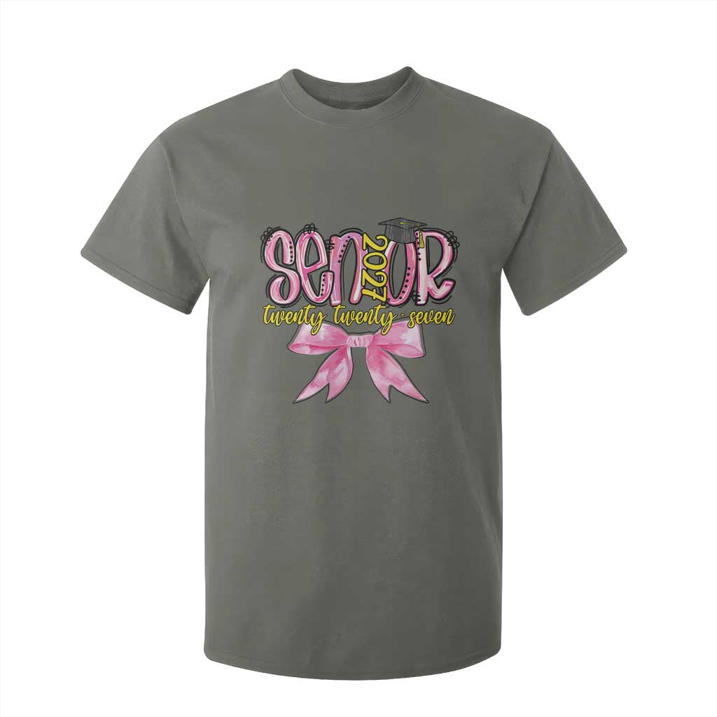 Funny Senior EST 2027 Graduation T Shirt For Kid Twenty Twenty Seven Pink Bow TS11 Military Green Print Your Wear