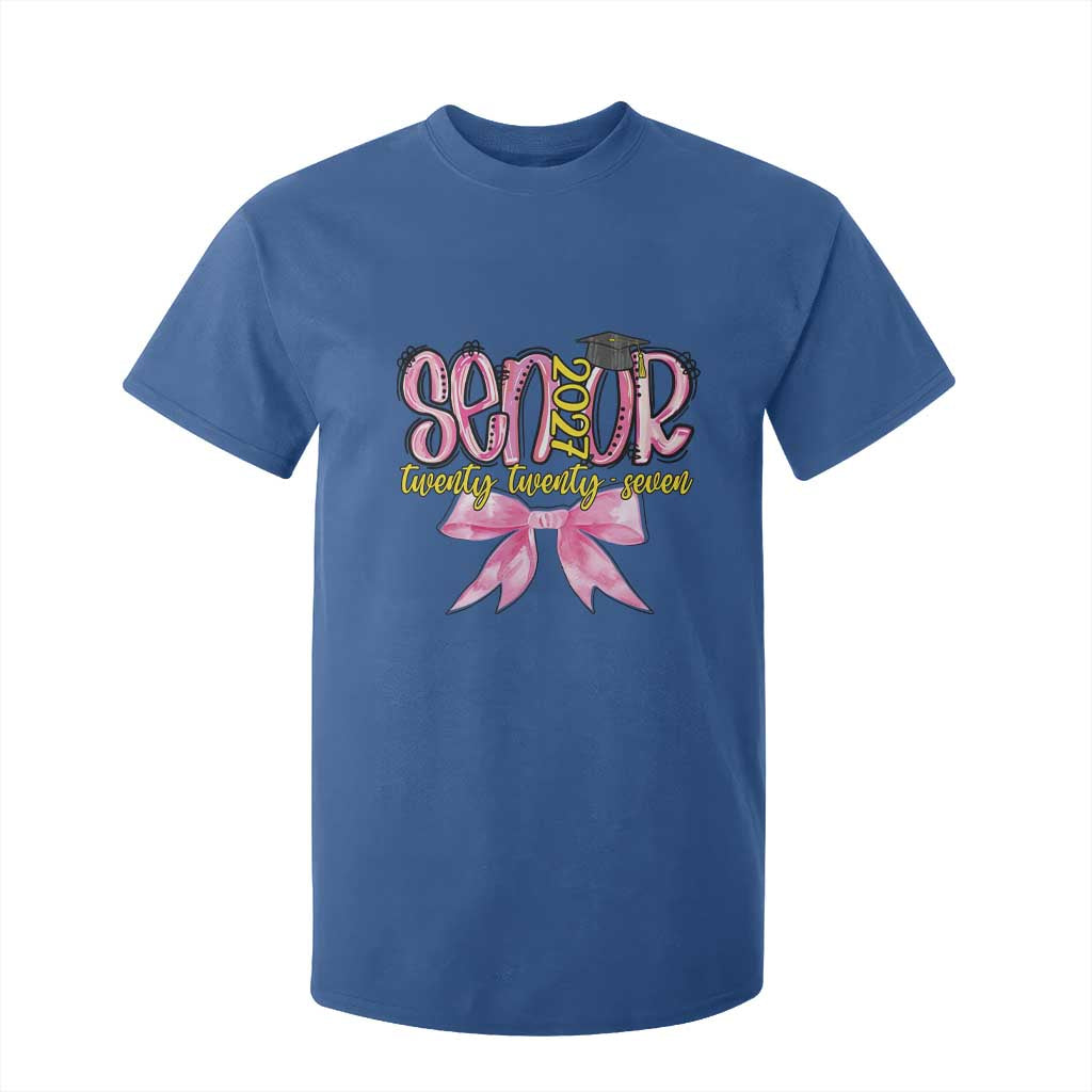 Funny Senior EST 2027 Graduation T Shirt For Kid Twenty Twenty Seven Pink Bow TS11 Royal Blue Print Your Wear