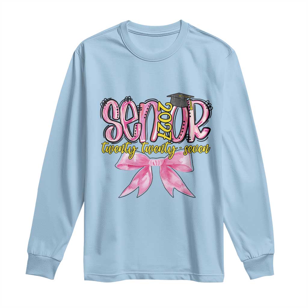 Funny Senior EST 2027 Graduation Long Sleeve Shirt Twenty Twenty Seven Pink Bow TS11 Light Blue Print Your Wear