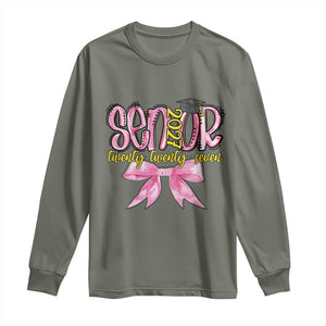 Funny Senior EST 2027 Graduation Long Sleeve Shirt Twenty Twenty Seven Pink Bow TS11 Military Green Print Your Wear