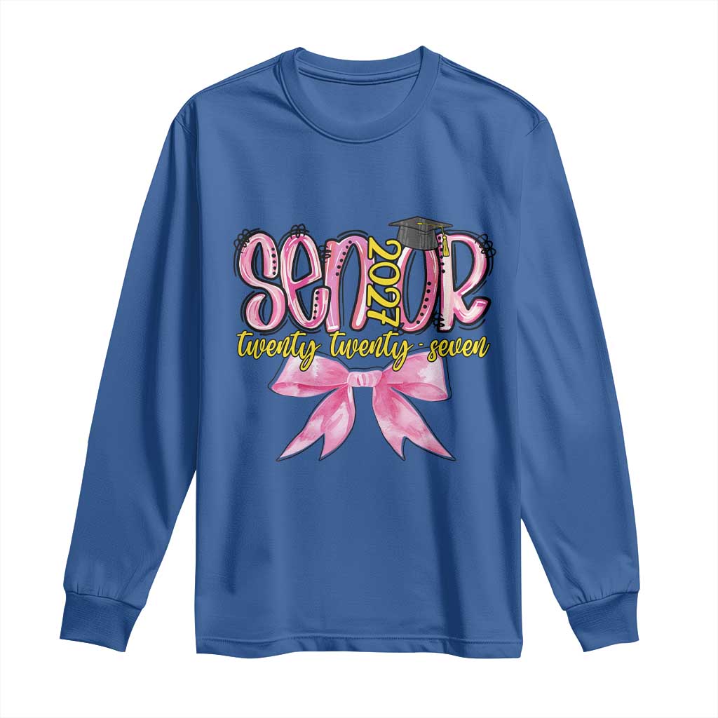 Funny Senior EST 2027 Graduation Long Sleeve Shirt Twenty Twenty Seven Pink Bow TS11 Royal Blue Print Your Wear