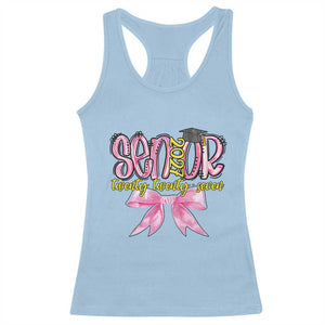 Funny Senior EST 2027 Graduation Racerback Tank Top Twenty Twenty Seven Pink Bow TS11 Light Blue Print Your Wear