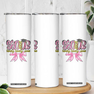 Funny Senior EST 2027 Graduation Skinny Tumbler Twenty Twenty Seven Pink Bow
