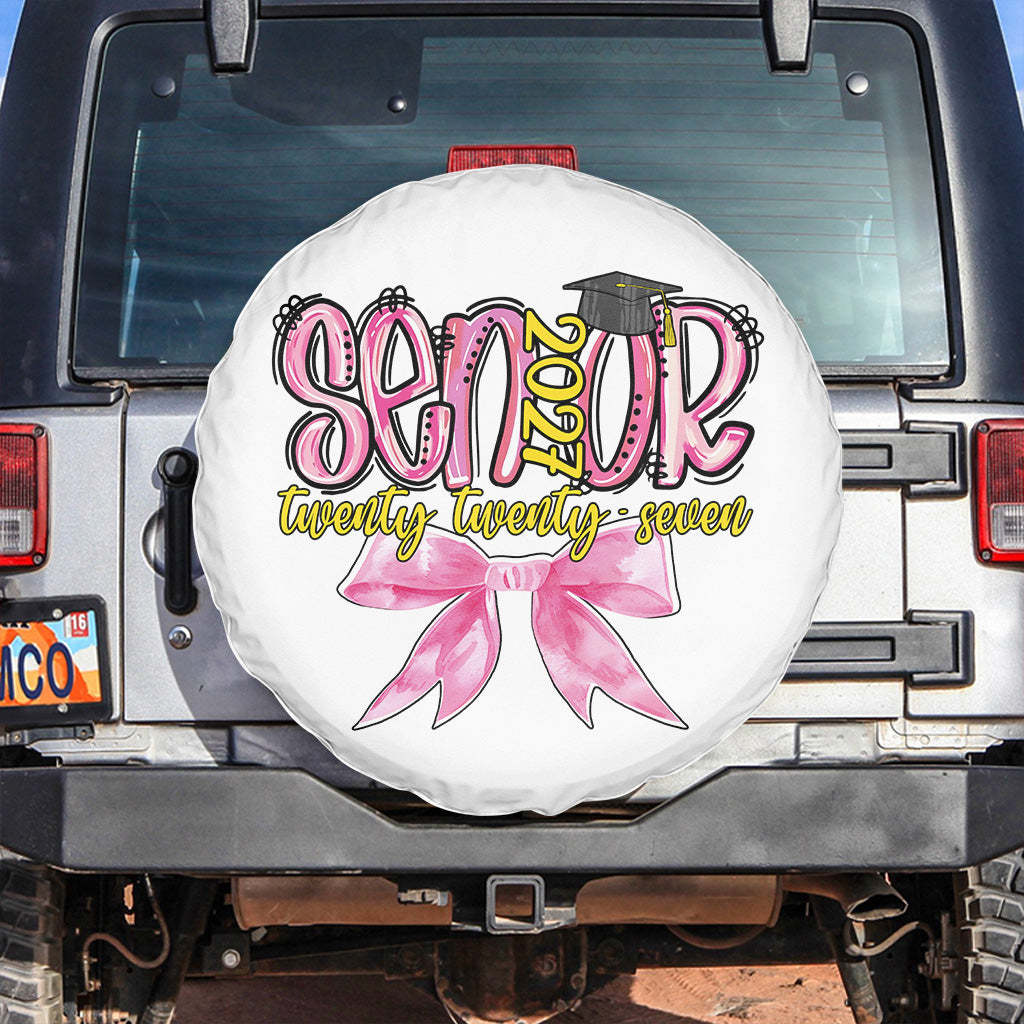 Funny Senior EST 2027 Graduation Spare Tire Cover Twenty Twenty Seven Pink Bow TS11 No Hole Print Your Wear