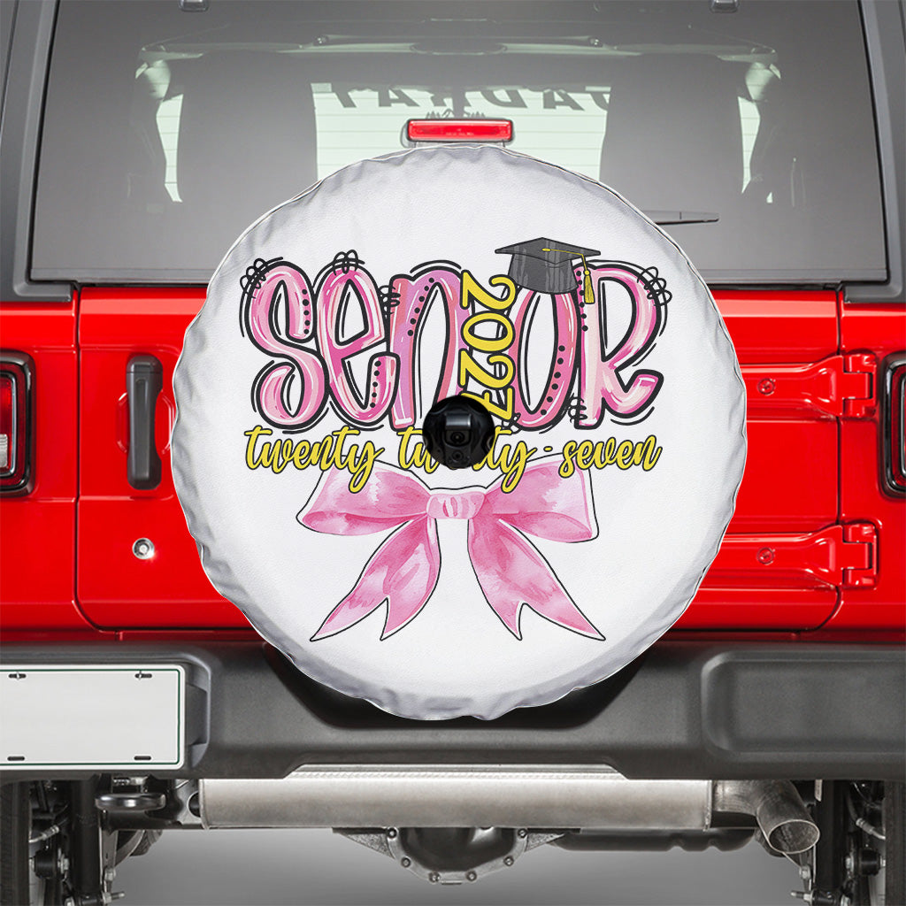 Funny Senior EST 2027 Graduation Spare Tire Cover Twenty Twenty Seven Pink Bow TS11 With Hole Print Your Wear