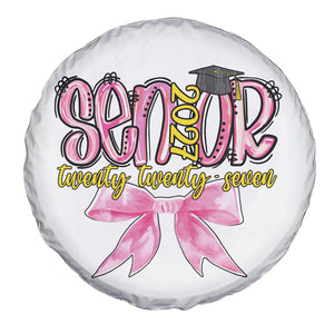 Funny Senior EST 2027 Graduation Spare Tire Cover Twenty Twenty Seven Pink Bow TS11 No Hole White Print Your Wear