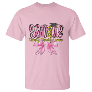 Funny Senior EST 2027 Graduation T Shirt Twenty Twenty Seven Pink Bow TS11 Light Pink Print Your Wear